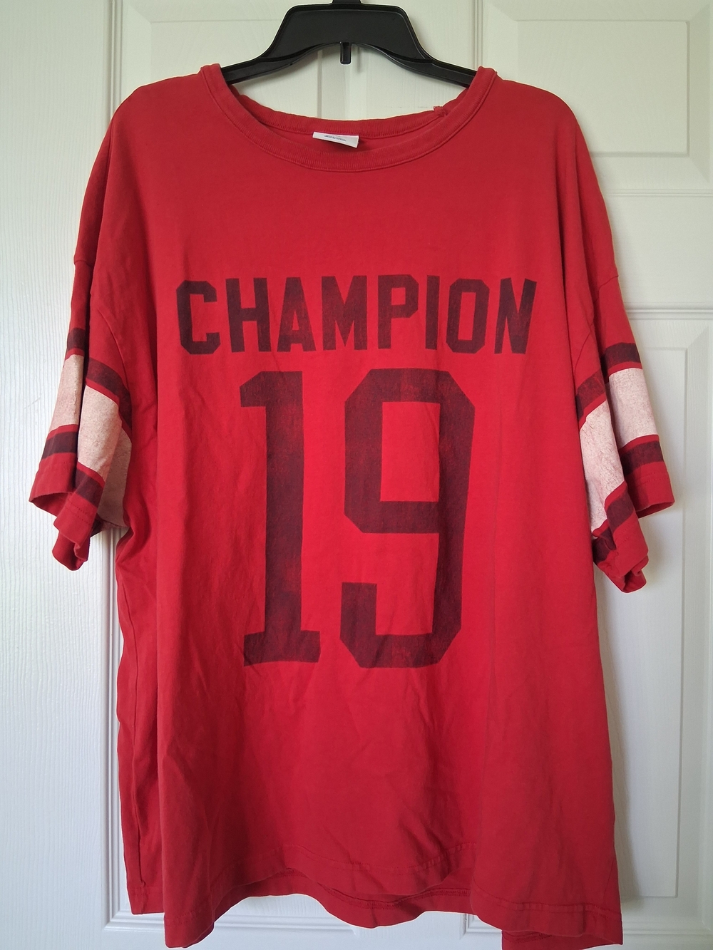 Champion Red Crewneck Tee with Logo Tag